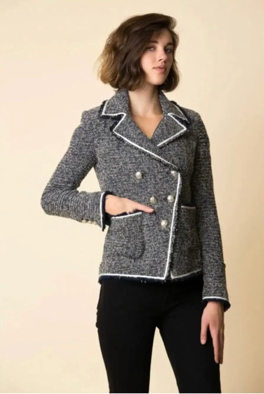 Veronica Beard Carroll Portrait Neckline Jacket Blazer Grey Tweed Size 4 New